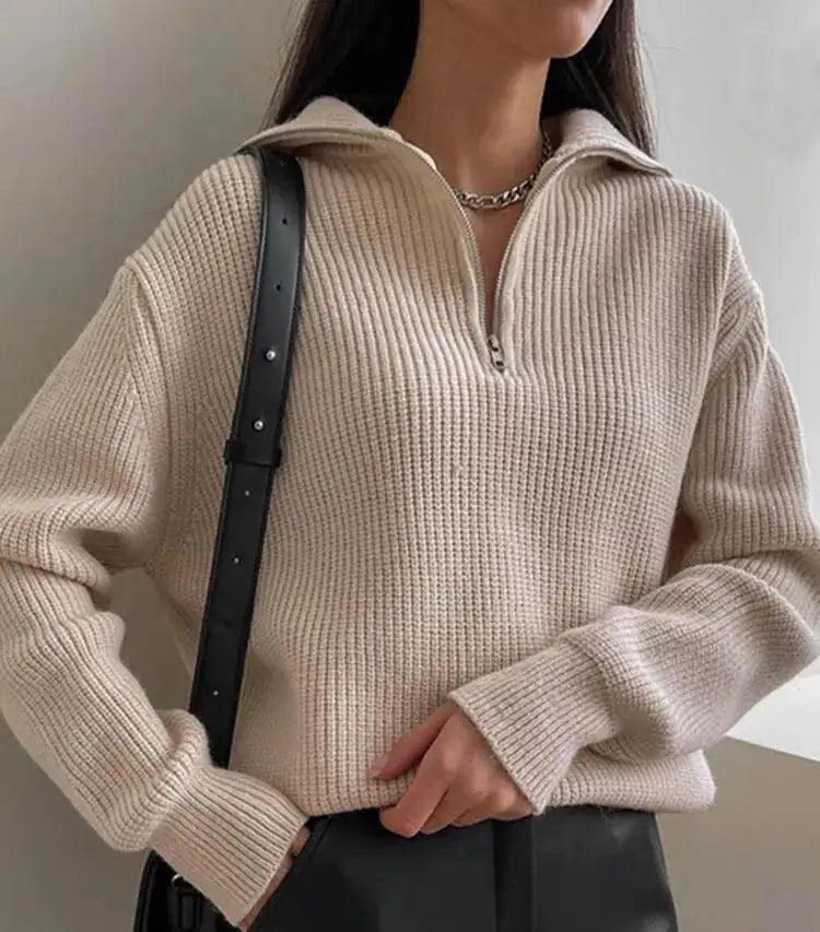 Women's Quarter-Zip High-Neck Long-Sleeve Sweater