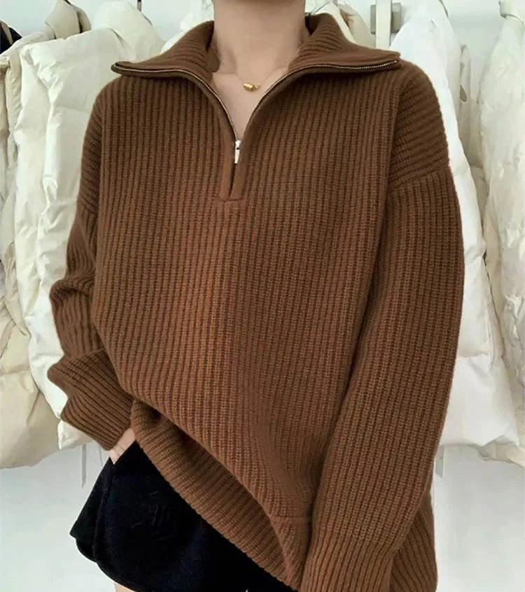 Women's Quarter-Zip High-Neck Long-Sleeve Sweater