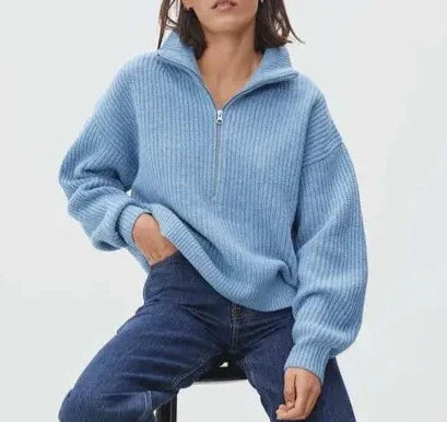 Women's Quarter-Zip High-Neck Long-Sleeve Sweater