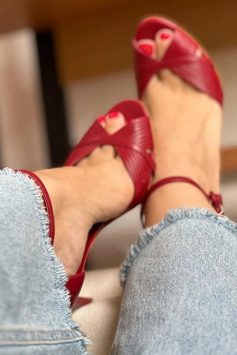 Women's Red Comfortable Ankle-Strap Stiletto Heel Sandals