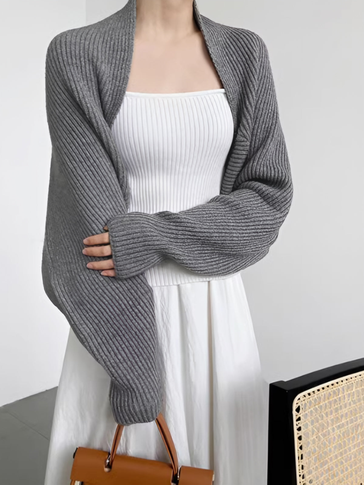 Women's Regular Fit Open-Front Long-Sleeve Shrug Sweater