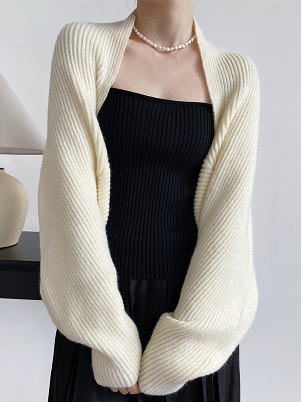 Women's Regular Fit Open-Front Long-Sleeve Shrug Sweater