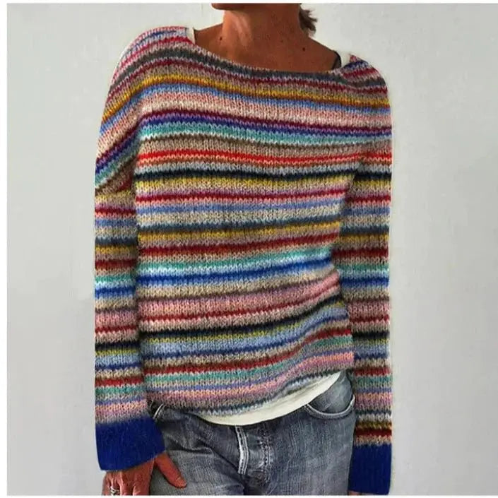Women's Relaxed Fit Boat Neck Multicolour Nordic Jumper