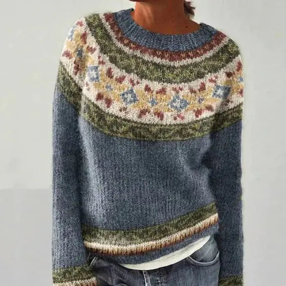 Women's Relaxed Fit Boat Neck Multicolour Nordic Jumper