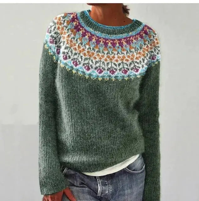 Women's Relaxed Fit Boat Neck Multicolour Nordic Jumper