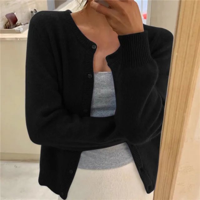 Women's Relaxed Fit Cropped Button-Front Cardigan