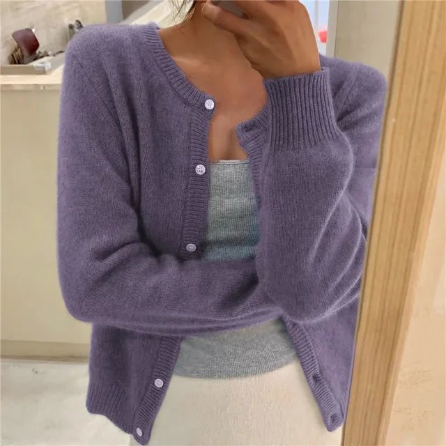 Women's Relaxed Fit Cropped Button-Front Cardigan