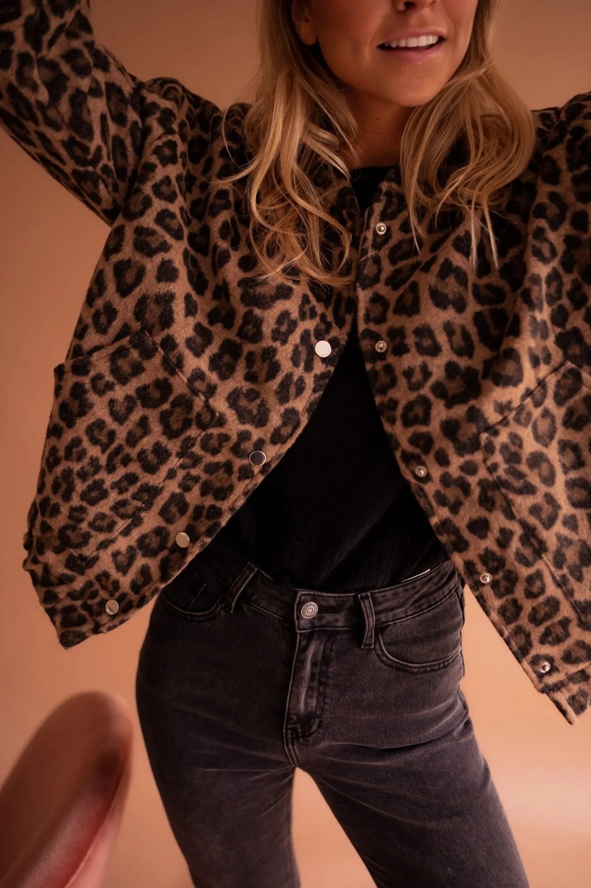Women's Relaxed-Fit Leopard Print Jacket with Button Closure