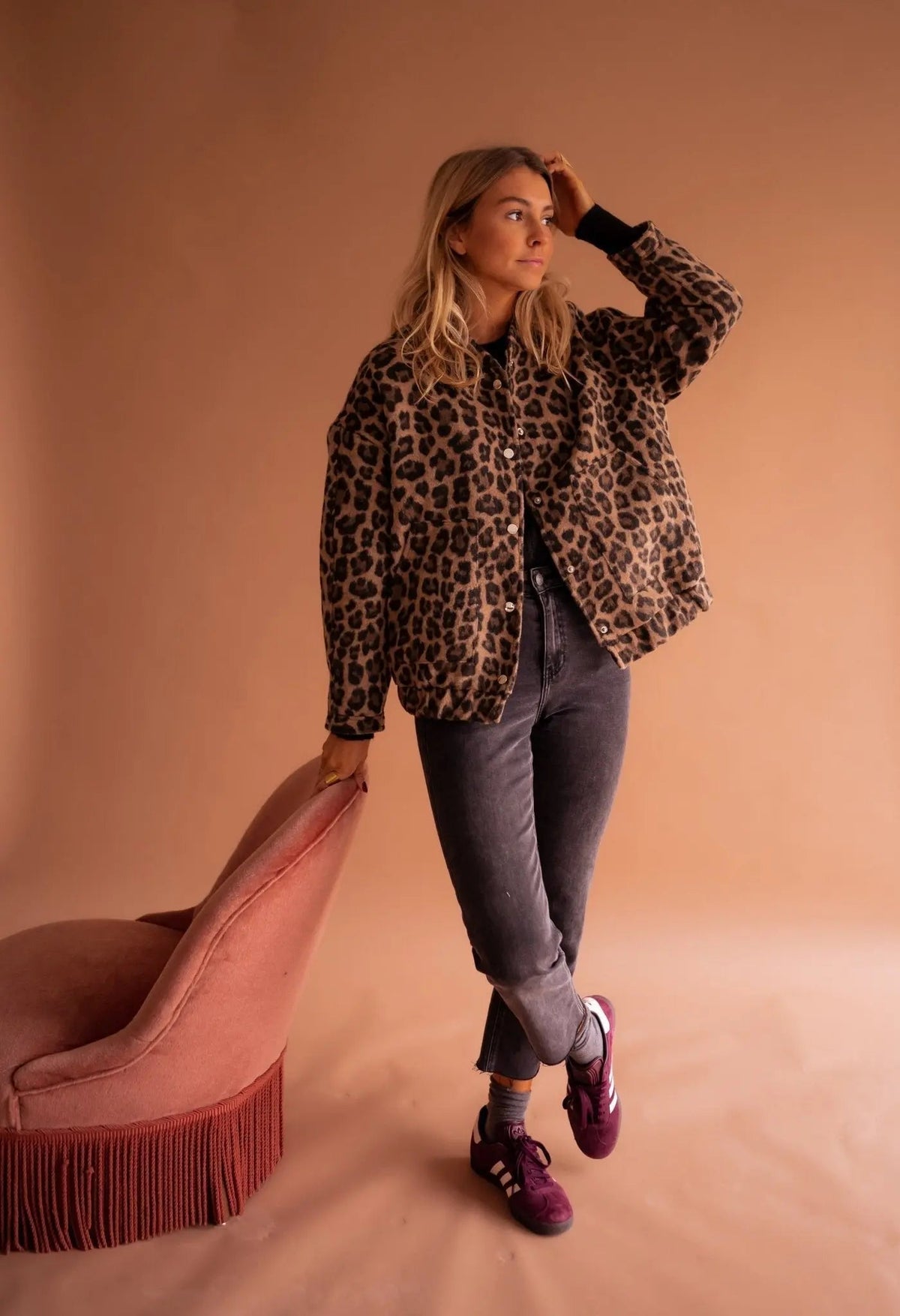 Women's Relaxed-Fit Leopard Print Jacket with Button Closure