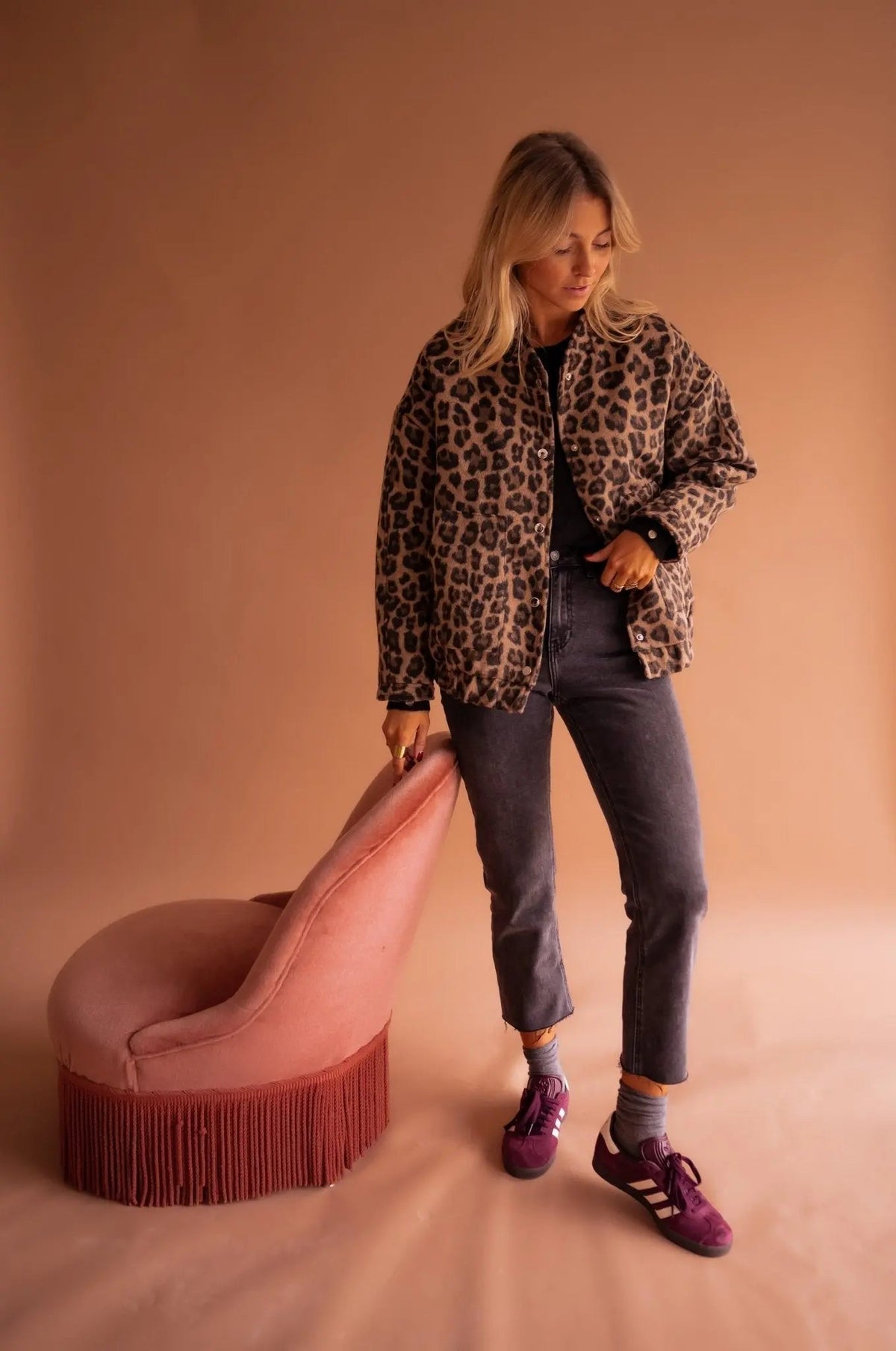 Women's Relaxed-Fit Leopard Print Jacket with Button Closure