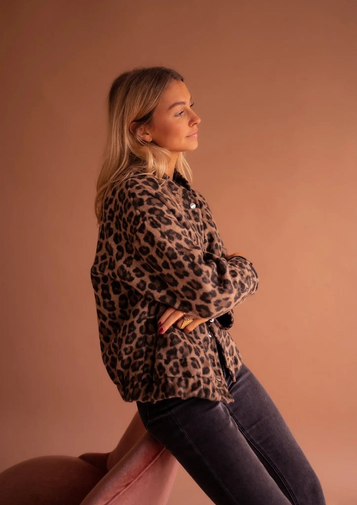 Women's Relaxed-Fit Leopard Print Jacket with Button Closure