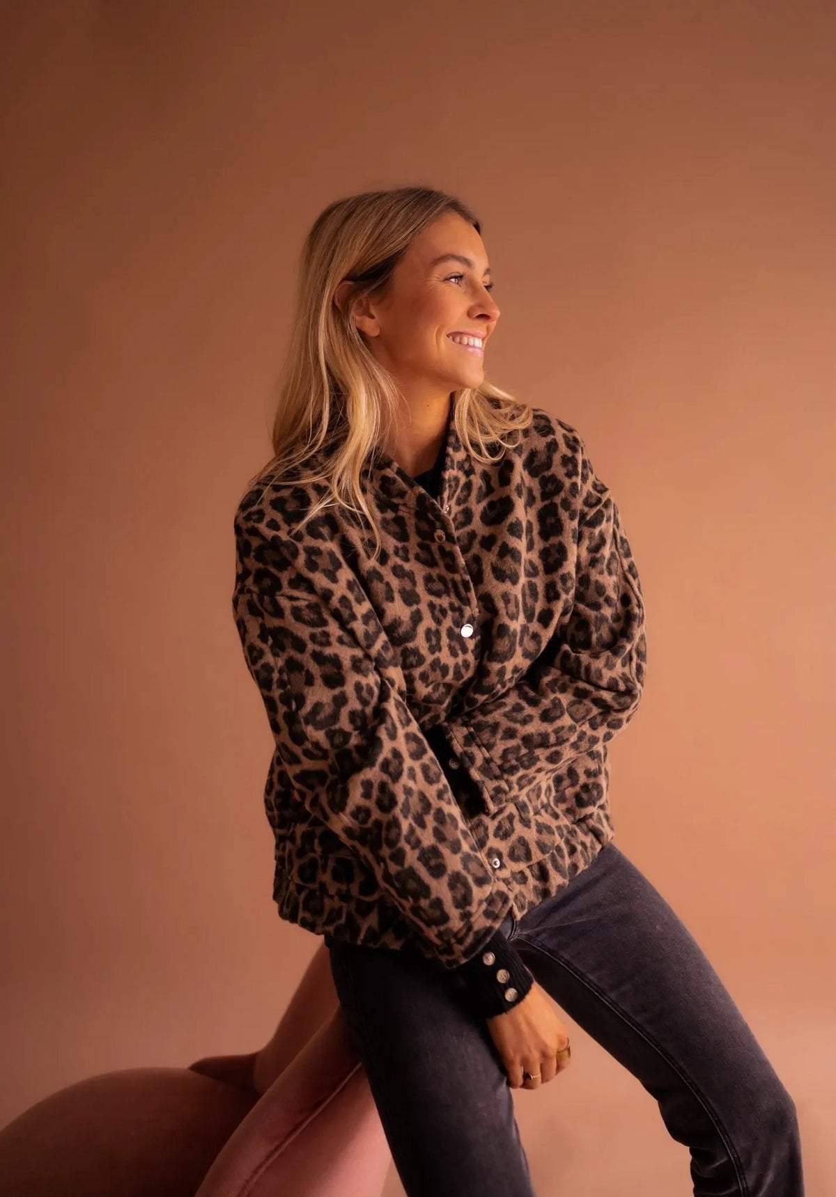 Women's Relaxed-Fit Leopard Print Jacket with Button Closure