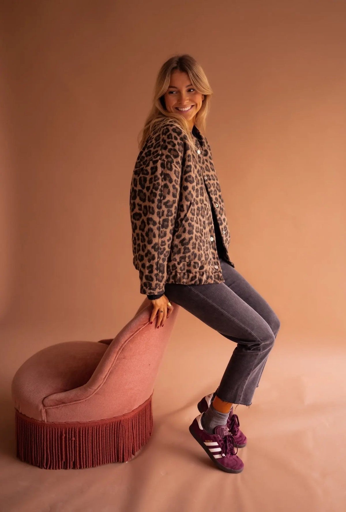 Women's Relaxed-Fit Leopard Print Jacket with Button Closure