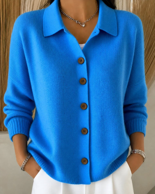Women's Relaxed-Fit Polo Collar Button-Up Cardigan