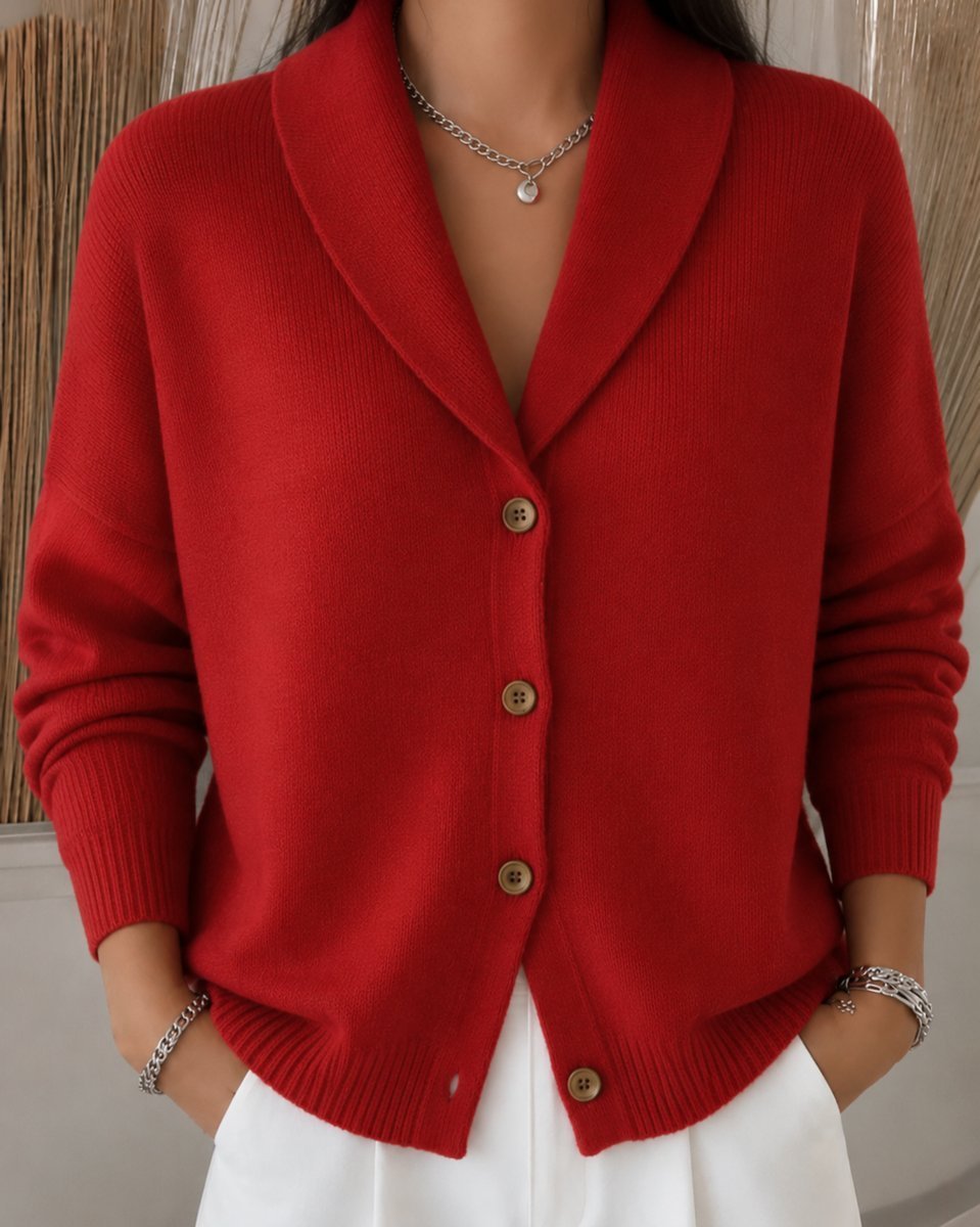 Women's Relaxed-Fit Polo Collar Button-Up Cardigan