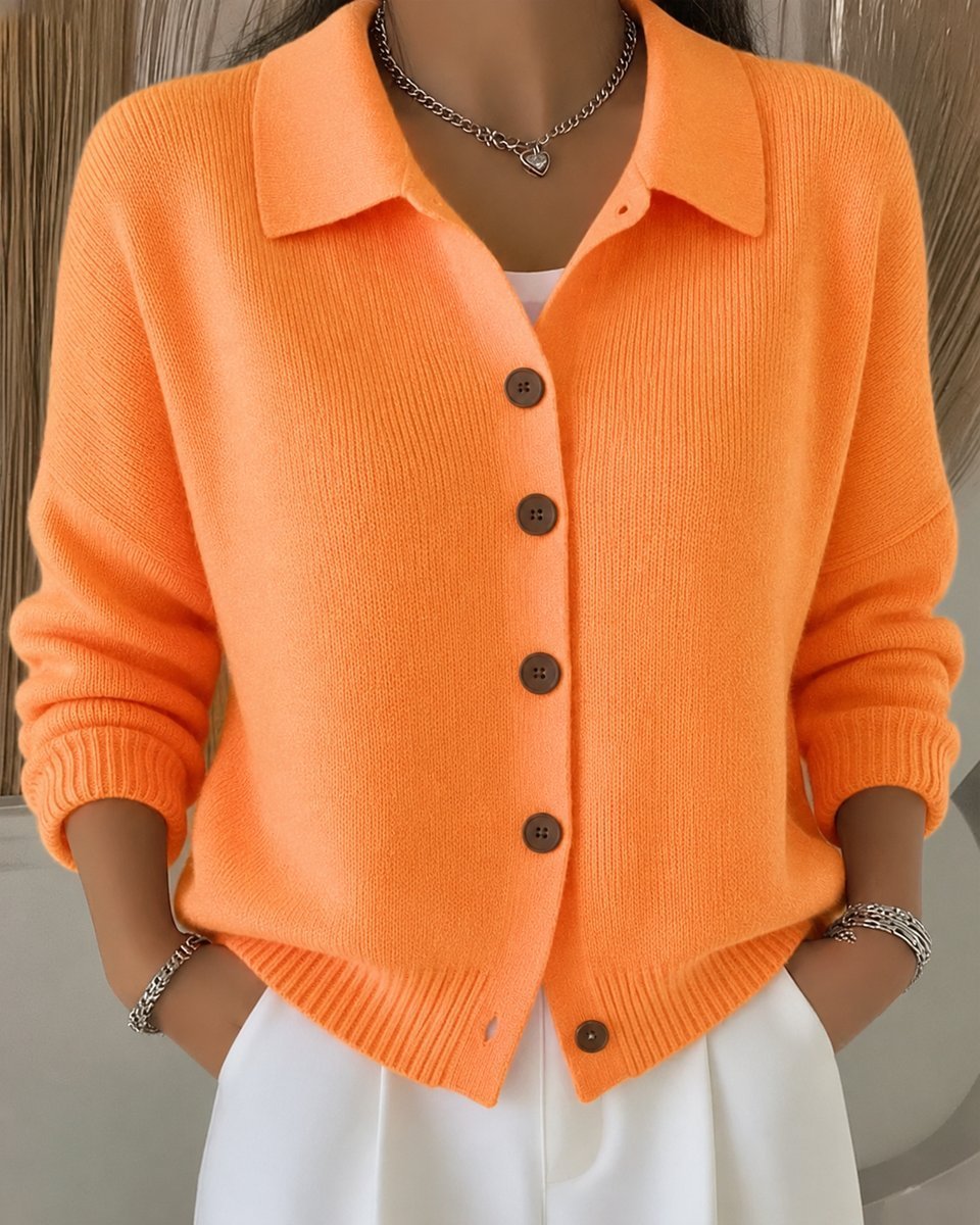 Women's Relaxed-Fit Polo Collar Button-Up Cardigan