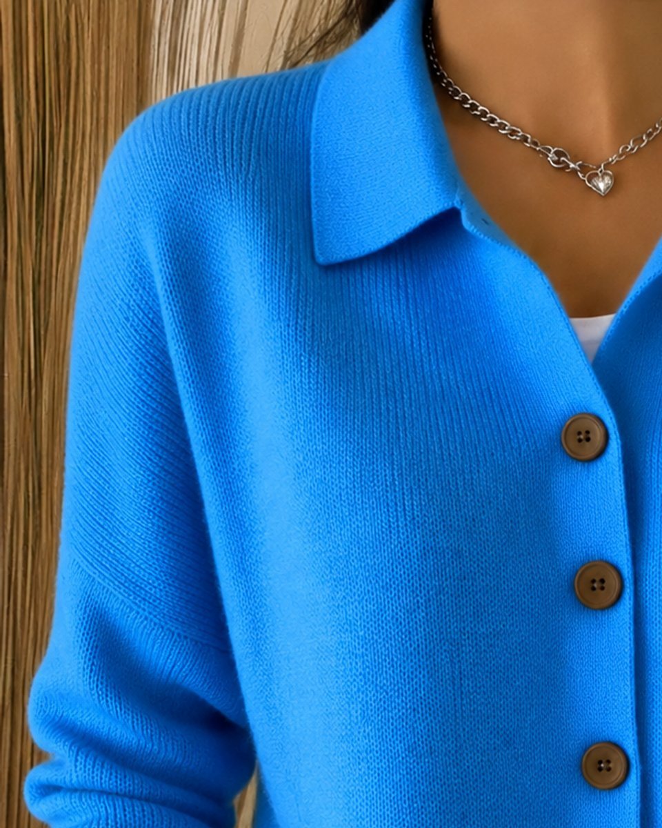 Women's Relaxed-Fit Polo Collar Button-Up Cardigan