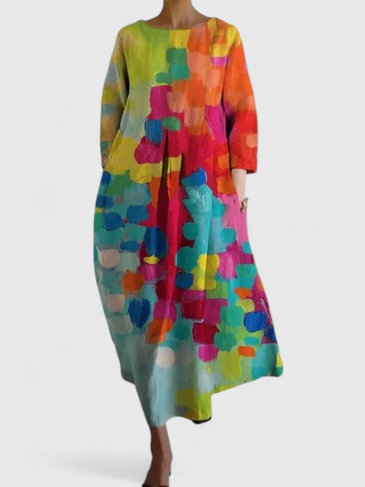 Women's Relaxed-Fit Sea Turtle Print Long-Sleeve Midi Dress