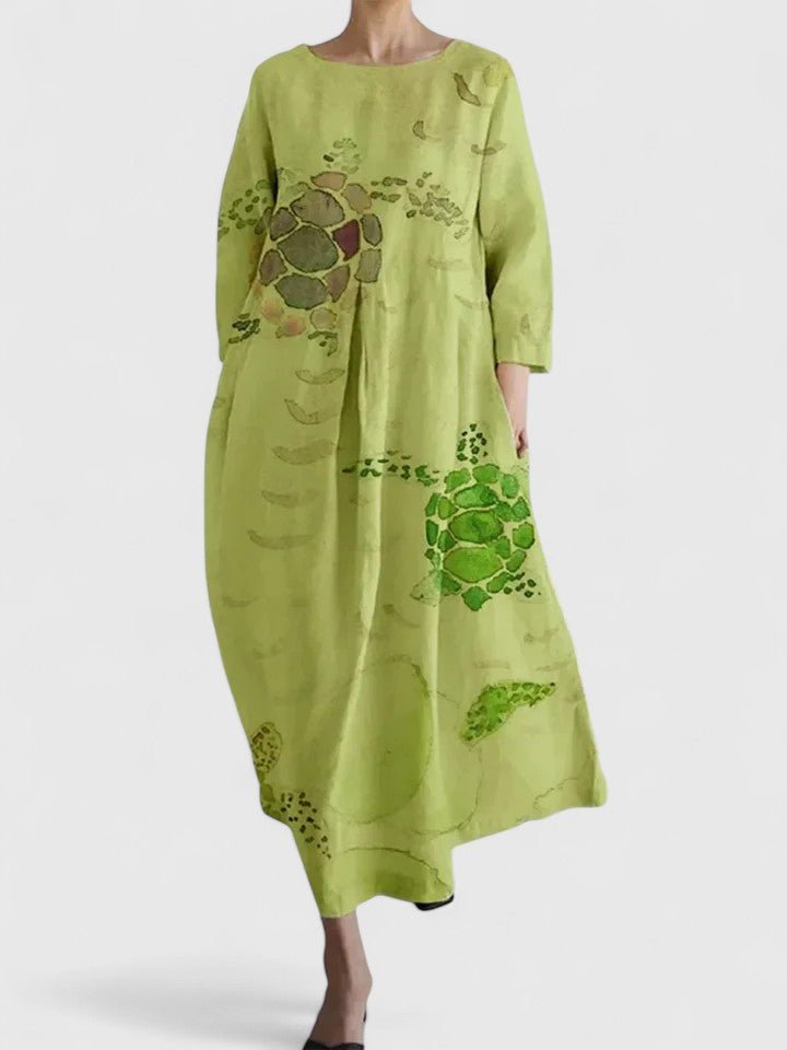 Women's Relaxed-Fit Sea Turtle Print Long-Sleeve Midi Dress