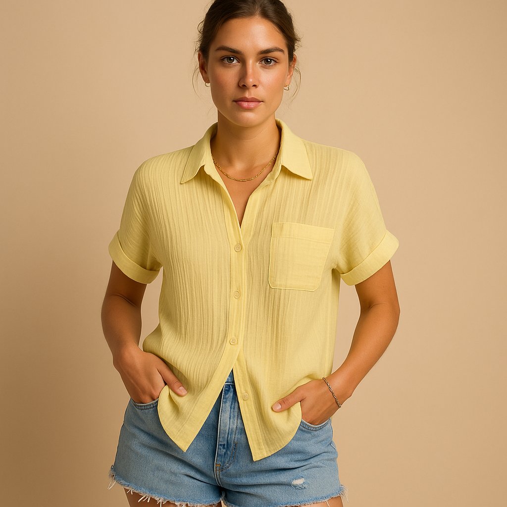 Women's Relaxed-Fit Short-Sleeve Button-Down Shirt