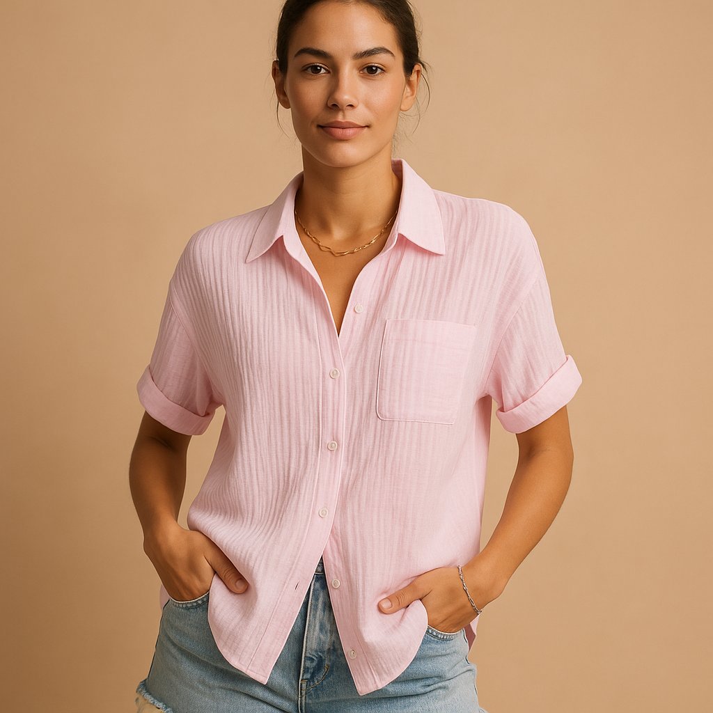 Women's Relaxed-Fit Short-Sleeve Button-Down Shirt