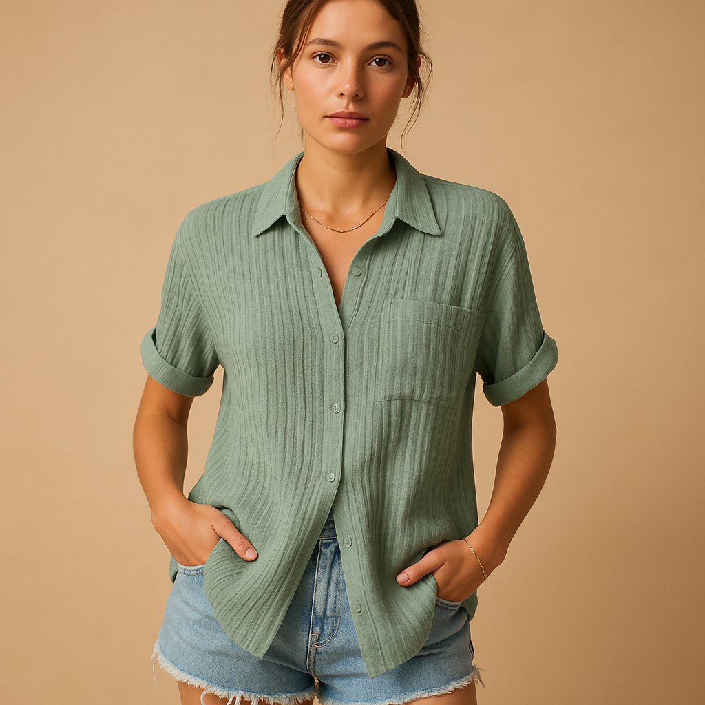 Women's Relaxed-Fit Short-Sleeve Button-Down Shirt