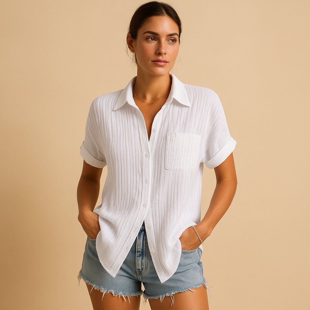 Women's Relaxed-Fit Short-Sleeve Button-Down Shirt