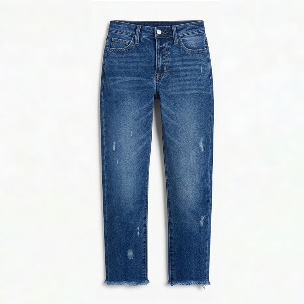 Women's Retro Fringed Cropped Straight-Leg Jeans