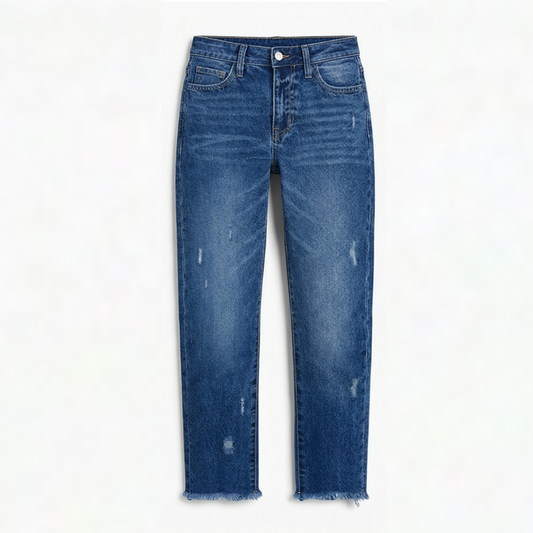 Women's Retro Fringed Cropped Straight-Leg Jeans