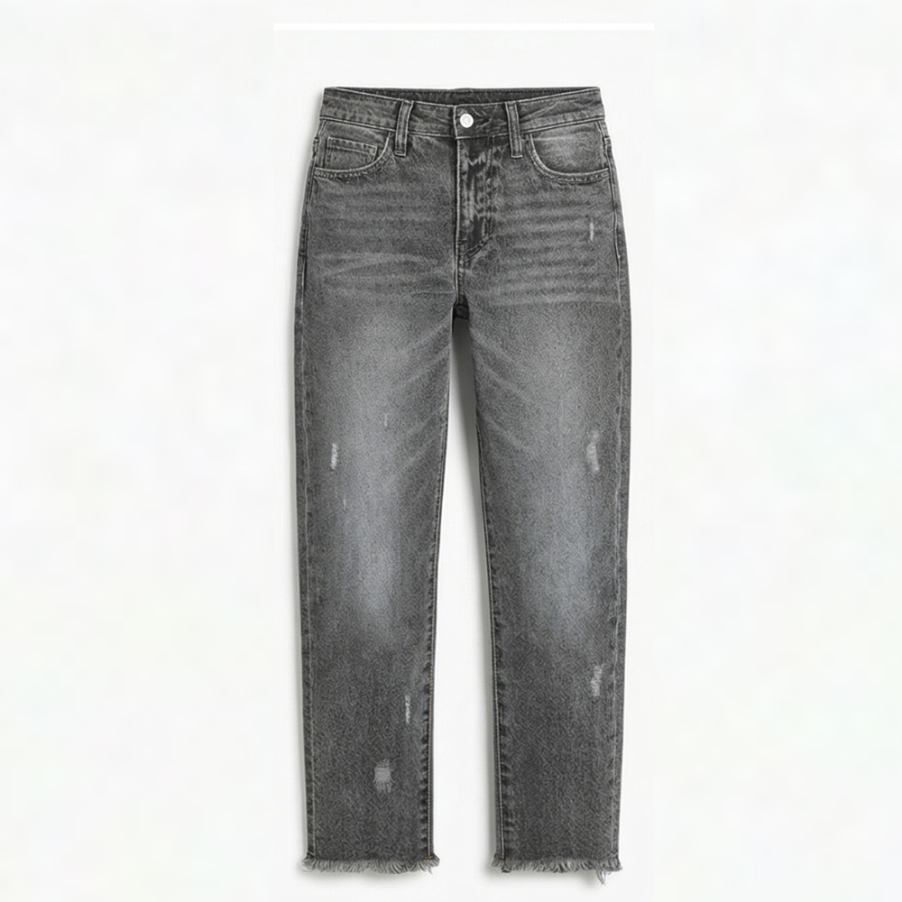 Women's Retro Fringed Cropped Straight-Leg Jeans
