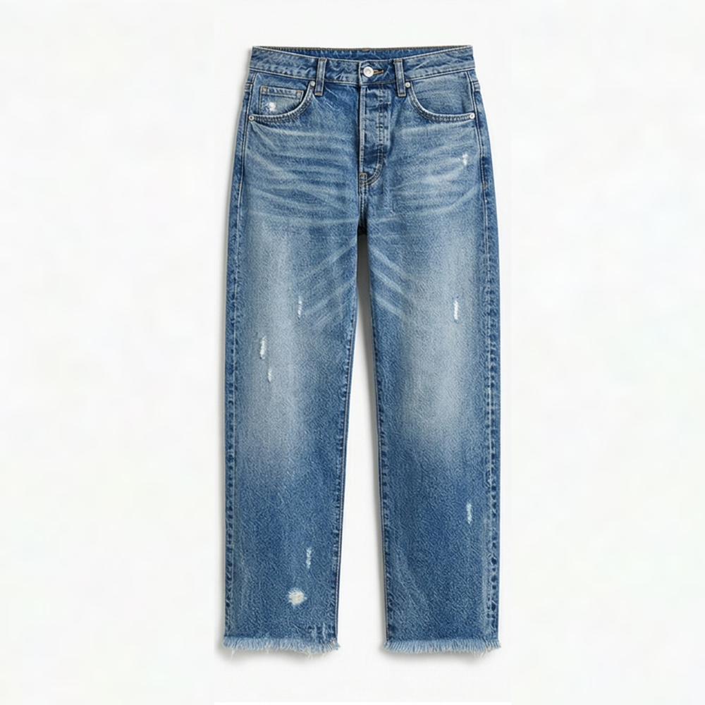 Women's Retro Fringed Cropped Straight-Leg Jeans