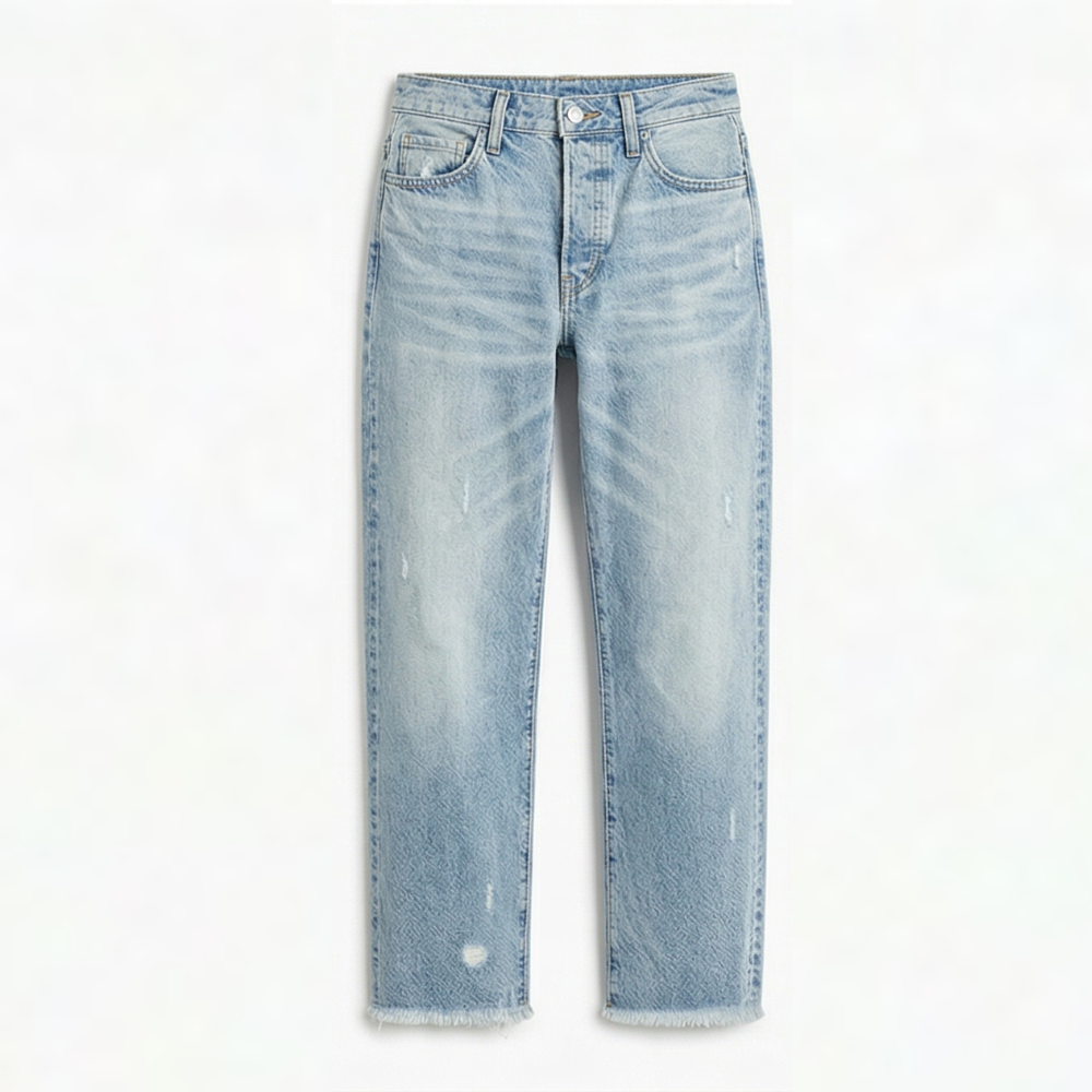 Women's Retro Fringed Cropped Straight-Leg Jeans