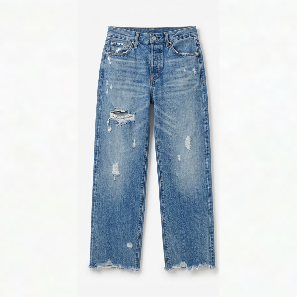 Women's Retro Fringed Cropped Straight-Leg Jeans