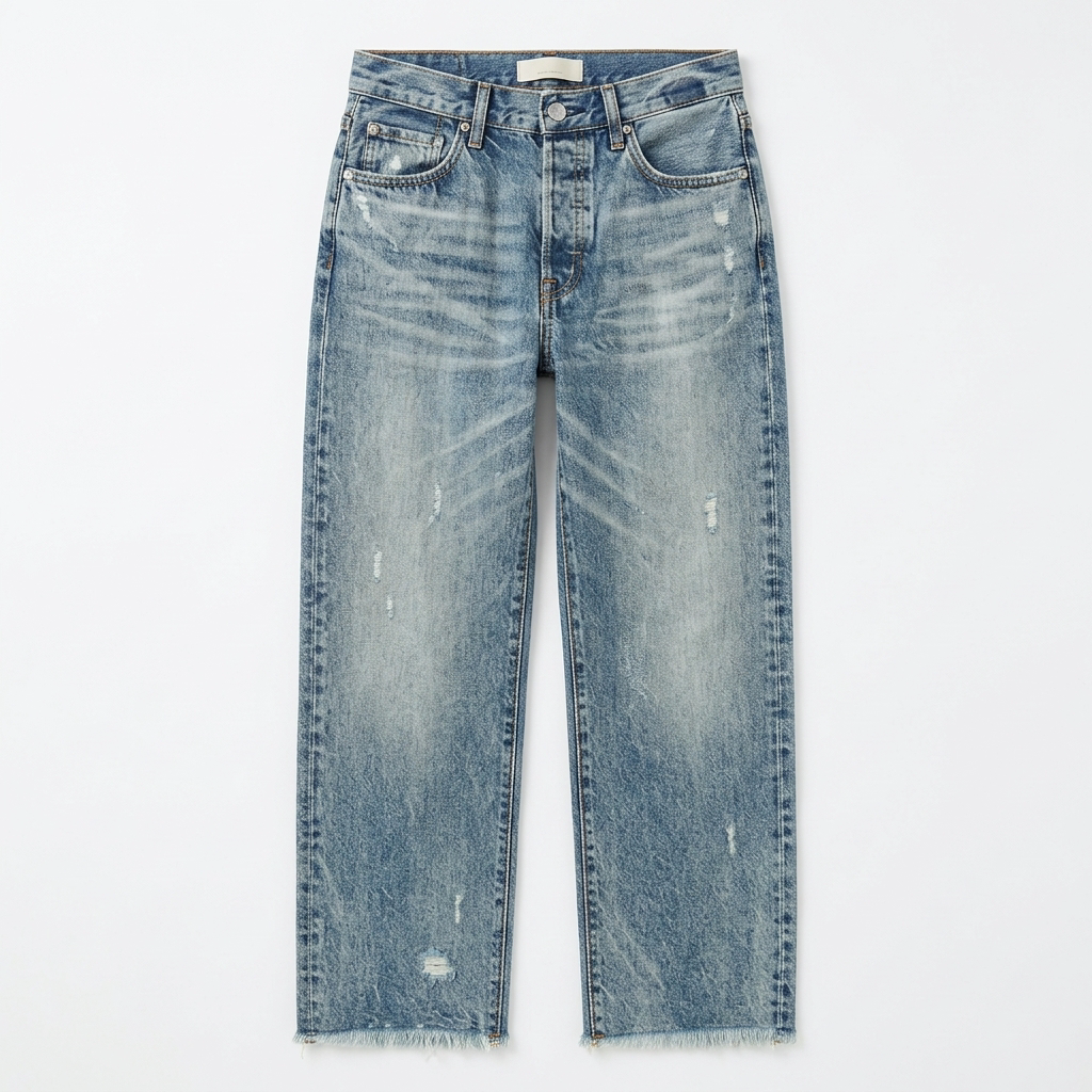 Women's Retro Fringed Cropped Straight-Leg Jeans