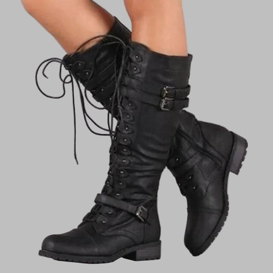 Women's Retro Lace-Up Buckle Boots
