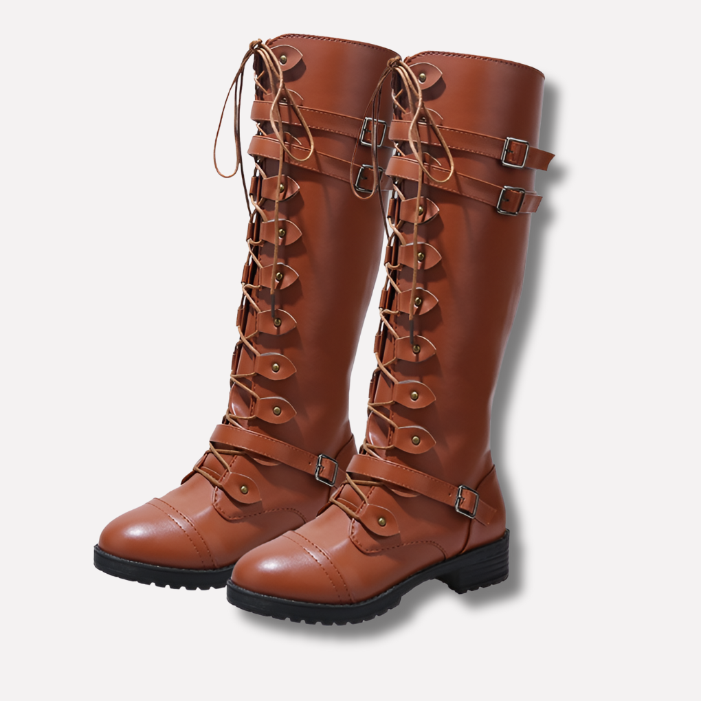 Women's Retro Lace-Up Buckle Boots