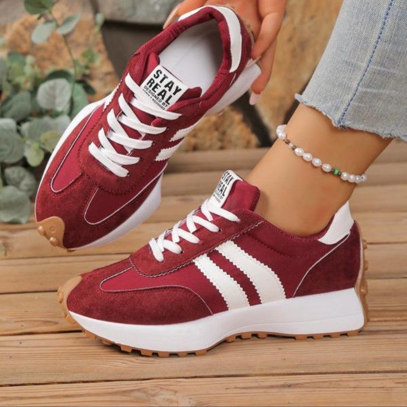 Women's Retro Lace-Up Platform Sneakers with Arch Support and Chunky Sole in White
