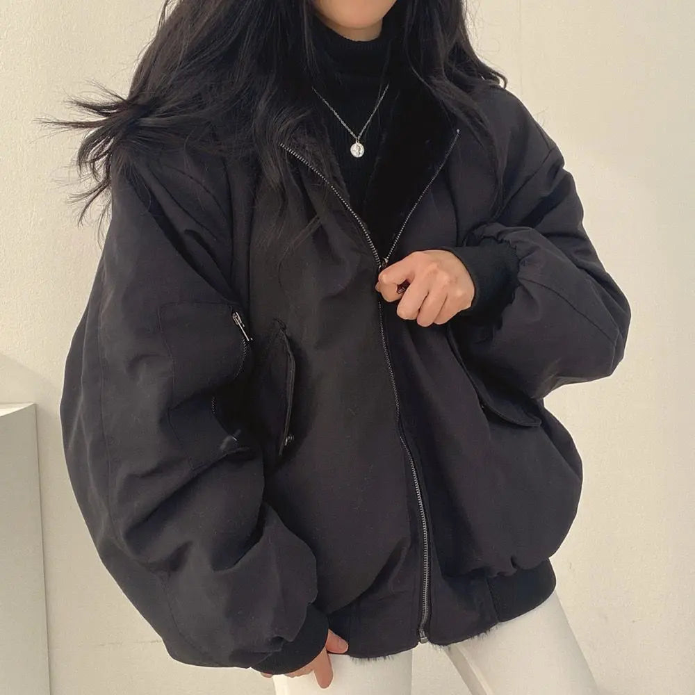 Women's Reversible Long-Sleeve Jacket with Zip and Pockets