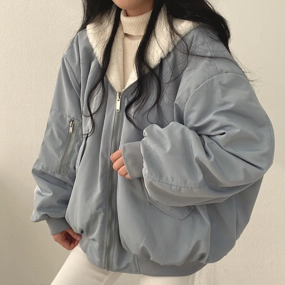 Women's Reversible Long-Sleeve Jacket with Zip and Pockets