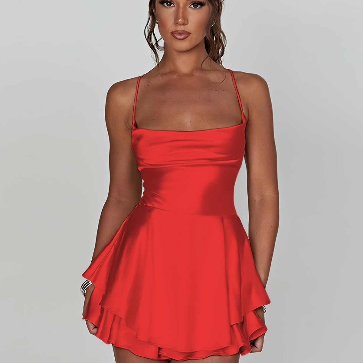 Women's Ruched Tiered Mini Homecoming Dress