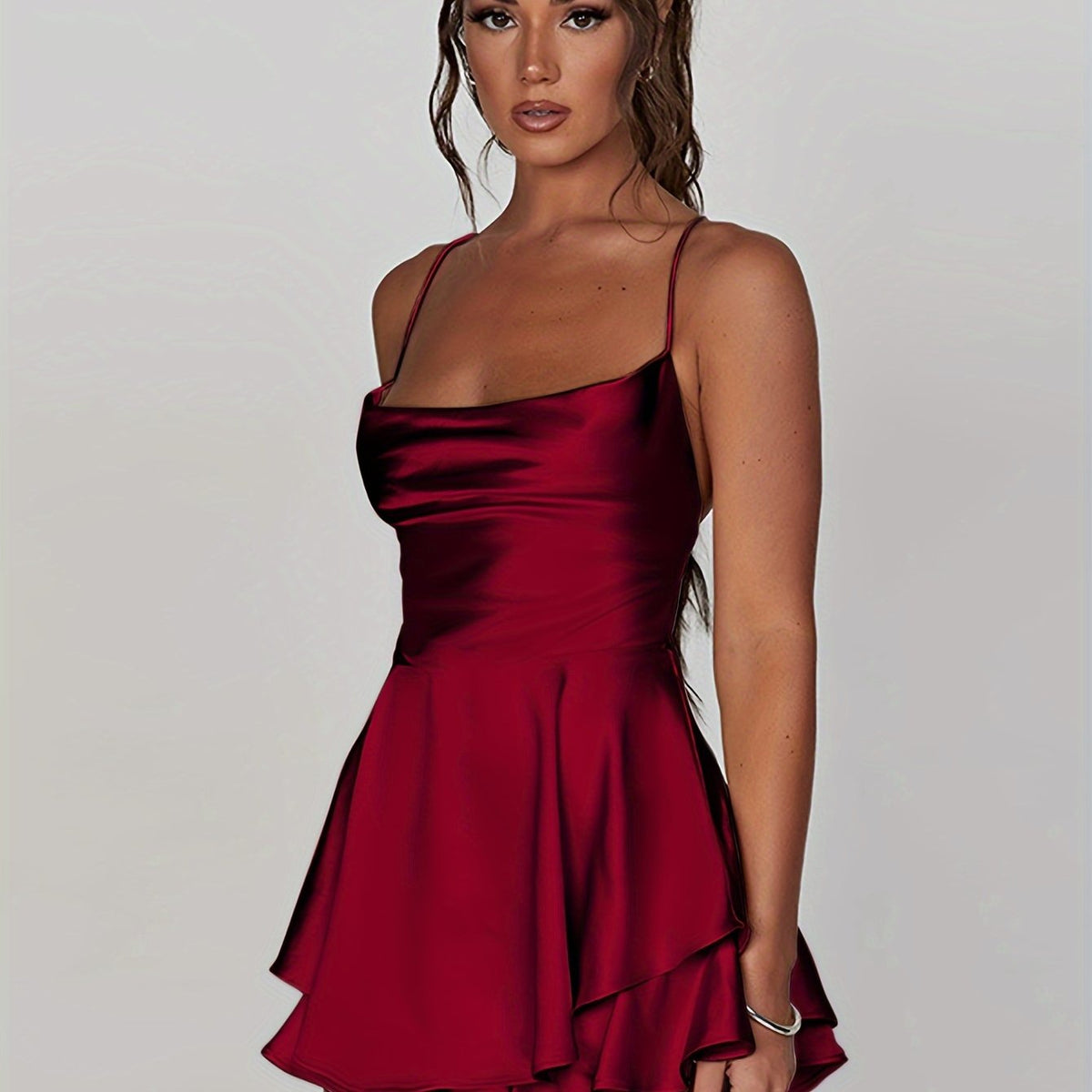 Women's Ruched Tiered Mini Homecoming Dress