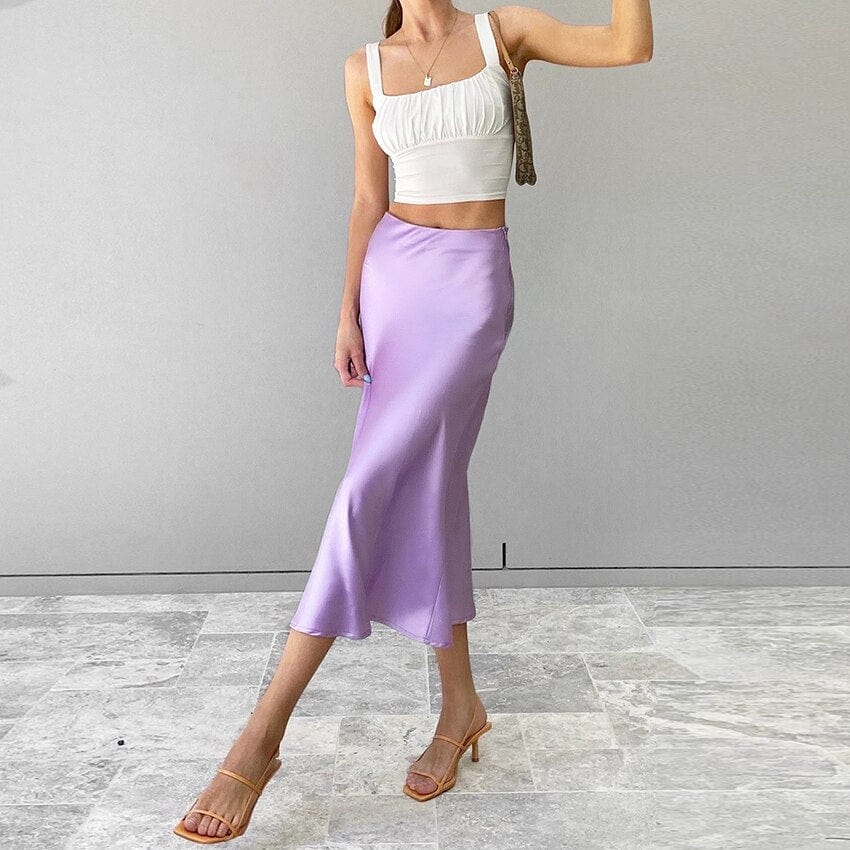 Women's Shimmering High-Waisted A-Line Midi Skirt