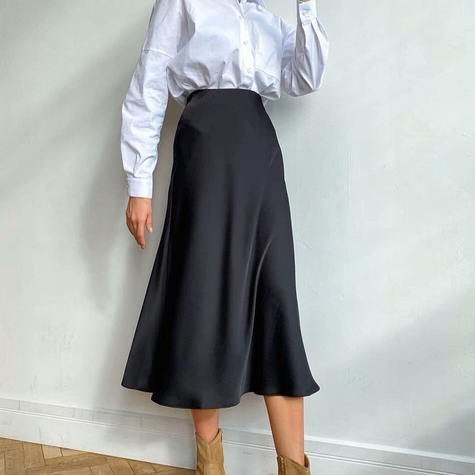 Women's Shimmering High-Waisted A-Line Midi Skirt