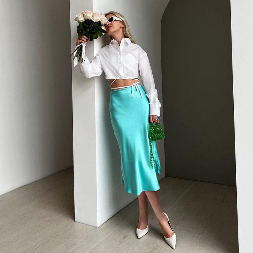 Women's Shimmering High-Waisted A-Line Midi Skirt
