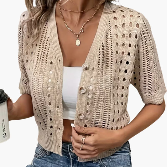 Women's Short-Sleeve Open-Knit Cardigan