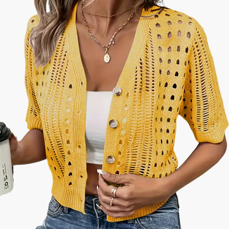 Women's Short-Sleeve Open-Knit Cardigan