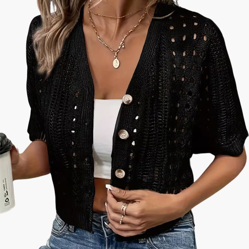 Women's Short-Sleeve Open-Knit Cardigan