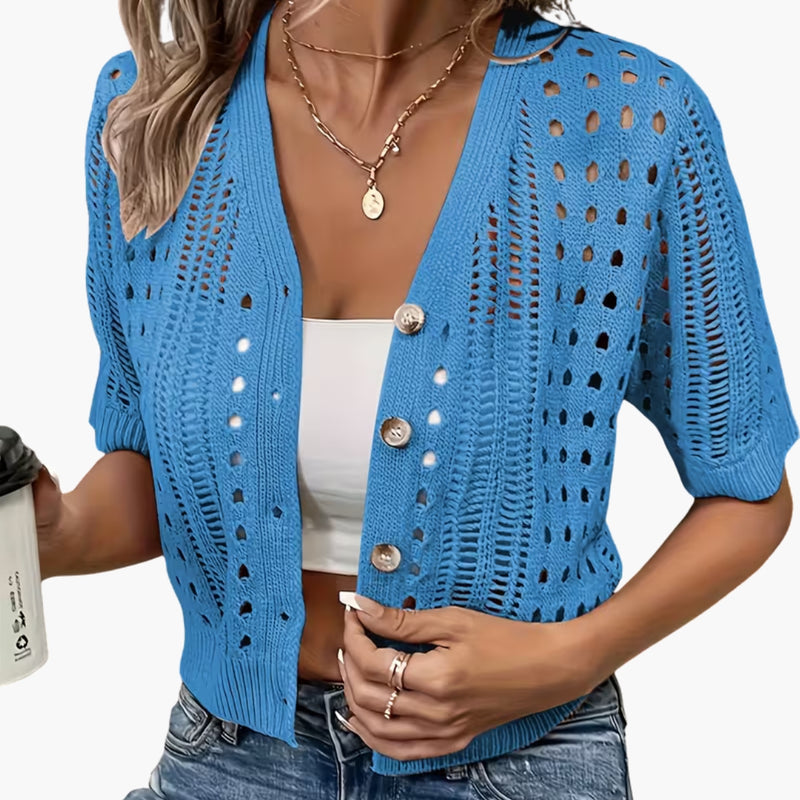 Women's Short-Sleeve Open-Knit Cardigan