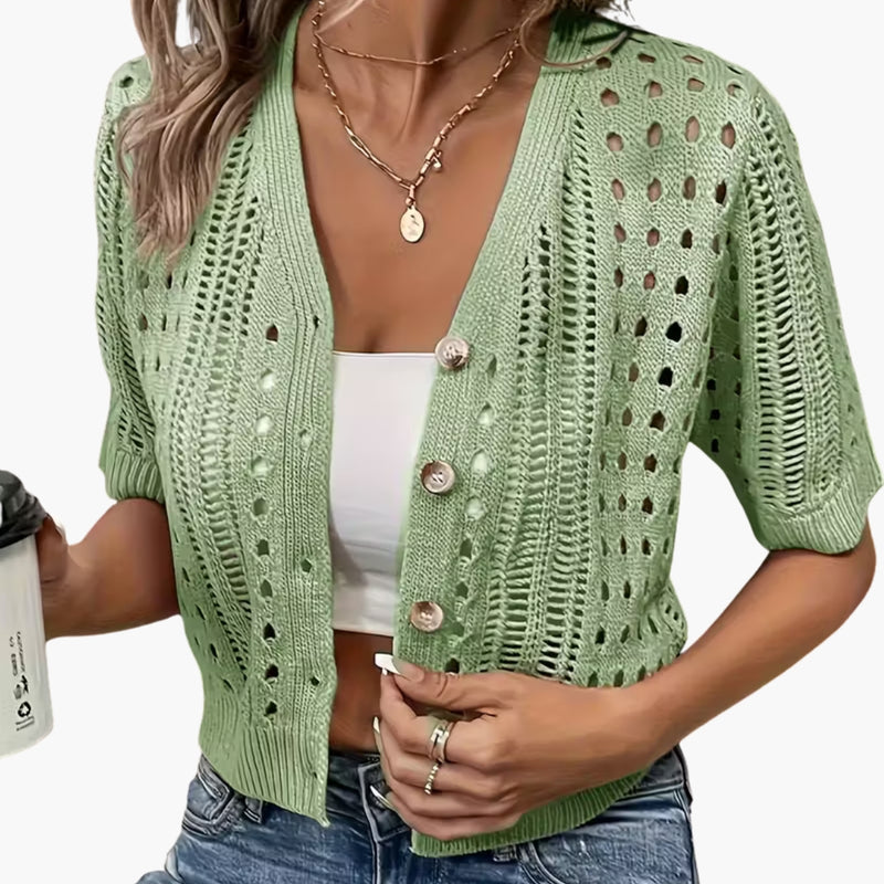 Women's Short-Sleeve Open-Knit Cardigan