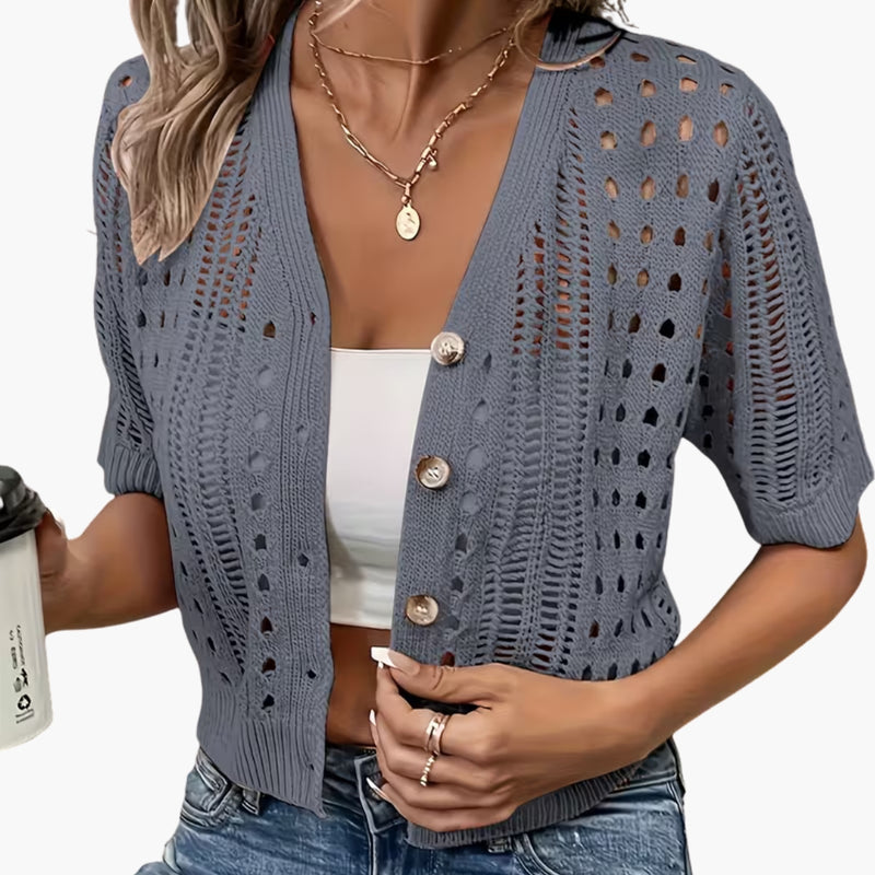 Women's Short-Sleeve Open-Knit Cardigan